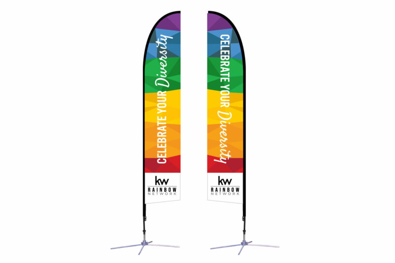 KW Rainbow Network | 14 ft. Feather Flag X-Based Double-Sided