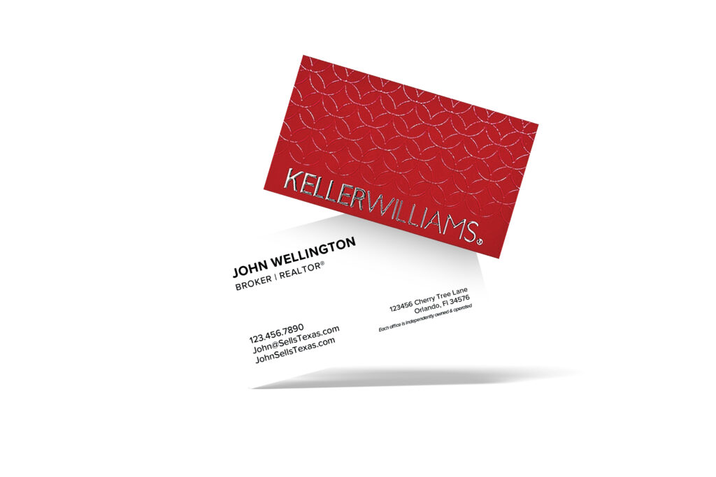 Horizontal Red White Spot UV Star Pattern Foil KW Logo Back Business Card